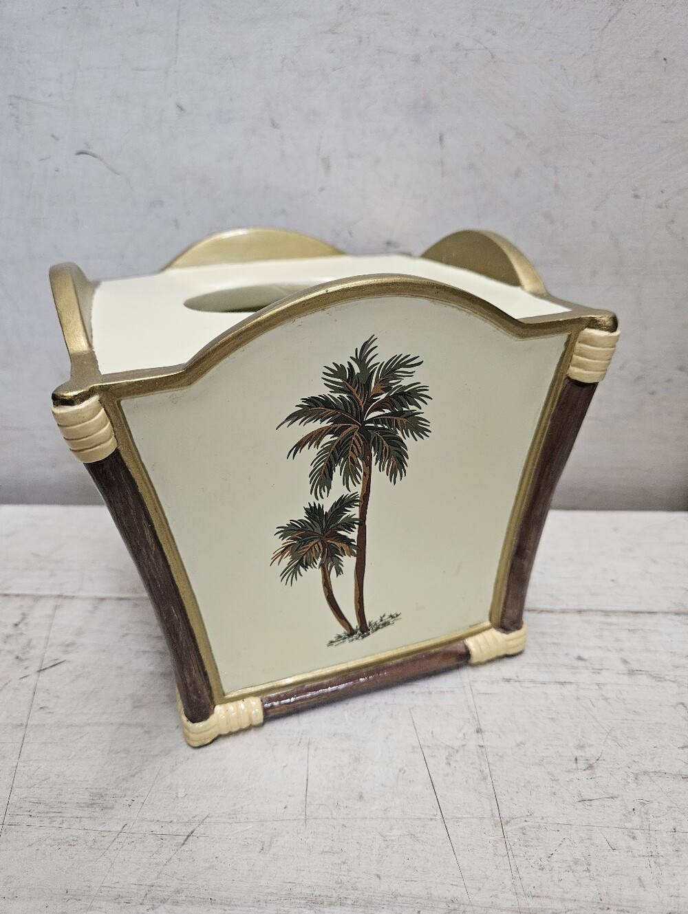 Wamsutta Palms Tissue Box Cover Ivory & Gold Bathroom Home Decor